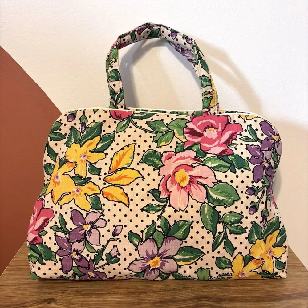 Vintage Oscar De La Renta Floral Polka Dot Toiletry Travel Makeup Bag
